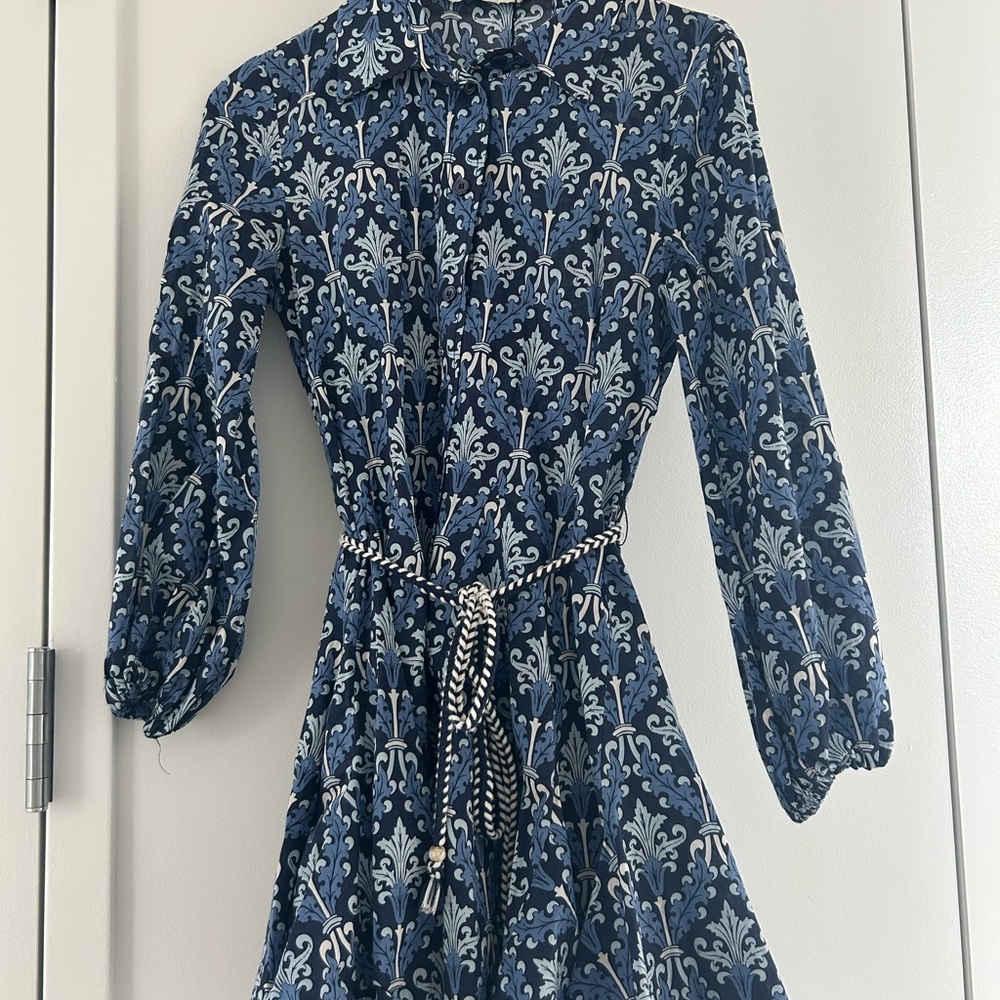 Zara Blue and White Patterned Mini Dress